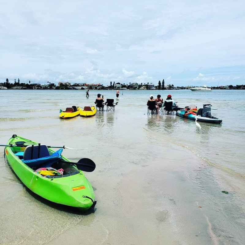a group of people sitting at a beach